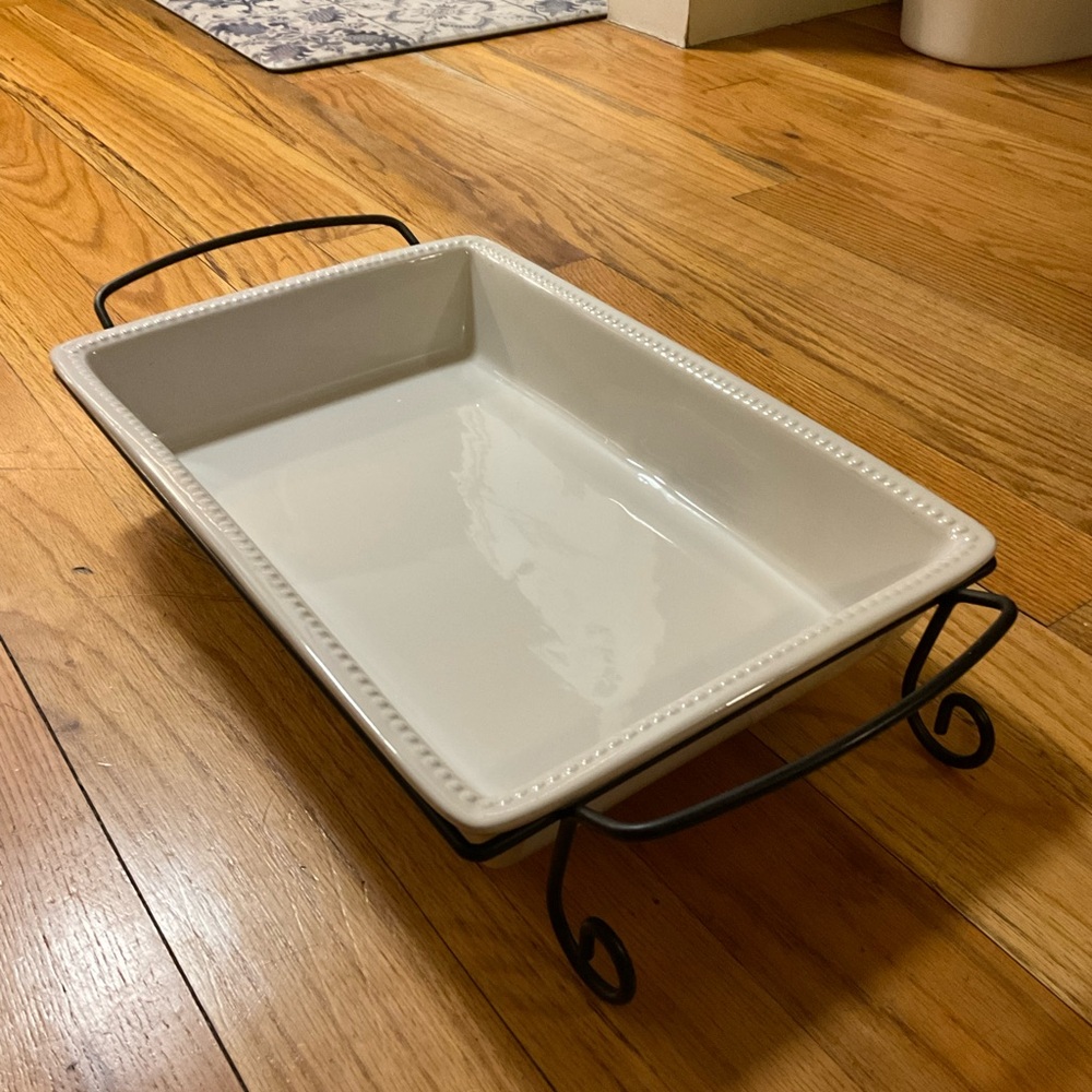 White Rectangular Serving Tray with Handles